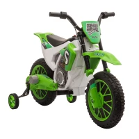 HOMCOM Moto Cross électrique pour Enfant 3 à 5 Ans 12 V 3-8 Km/h avec roulettes latérales Amovibles dim. 106,5L x 51,5l x 68H cm Vert(m-1)