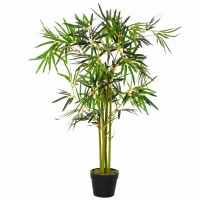 Outsunny Arbre Artificiel Bambou Plante Artificielle Hauteur 1,2 m 552 Feuilles denses réalistes Pot Inclus Noir avec Lichen Vert(m-10)