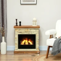 HOMCOM Bioethanol Fire Heater, with Brickwork-Effect Mantelpiece - Brown(m-2)