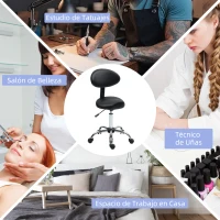 HOMCOM Taburete Giratorio con Respaldo y Ruedas Silla Ajustable para Salones de Belleza Estudio de Tatuajes 50x50x83-98cm Negro(m-8)