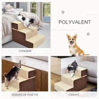 PawHut Escalier pour chien animaux rampe pour canapé 2/3 marches déhoussable dim. 54L x 40l x 39H cm mousse haute densité tissu peluche courte chocolat crème(m-4)