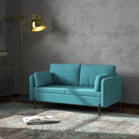 HOMCOM Canapé 2 places style contemporain 2 pochettes sur les accoudoirs pieds en acier revêtement tissu aspect lin bleu(m-2)
