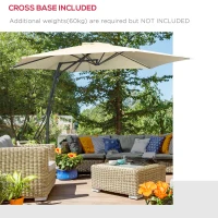 Outsunny 3m Cantilever Parasol with Easy Lever, Patio Umbrella with Crank Handle, Cross Base and 6 Metal Ribs, Outdoor Sun Shades for Garden, White(m-6)