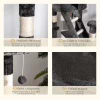 PawHut Árbol para Gatos de Suelo a Techo de 240-260 cm con Altura Ajustable Múltiples Plataformas Cuevas Cestos y Rampas Gris(m-6)