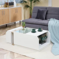HOMCOM Tavolino da Salotto Moderno con Ripiani e Scomparti Nascosti in Legno e Vetro, 100x55x36cm(m-2)