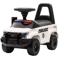 HOMCOM Coche Correpasillos de Policía para Bebé Coche sin Pedales con Megáfono y Almacenaje Oculto 62x29x43 cm Blanco(m-11)