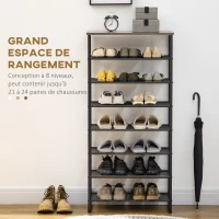 HOMCOM Étagère à chaussures à 8 niveaux 21 paires de chaussures plateau supérieur aspect bois 60 x 28,5 x 126 cm noir(m-4)