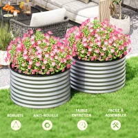 Outsunny Lot de 2 jardinières surélevées kit de jardinière ronde surélevée fonds ouverts acier galvanisé 90 x 90 x 56 cm argent(m-7)