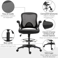 Vinsetto Lot de 2 fauteuils de bureau chaise de bureau assise haute réglable dim. 64L x 60l x 106-126H cm maille respirante noir(m-7)