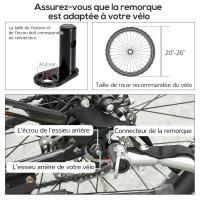 HOMCOM Remorque de transport vélo cargo capacité 70 L barre d'attelage incluse housse amovible 4 réflecteurs charge max. 40 Kg noir jaune(m-8)