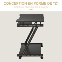HOMCOM Bureau Informatique Roulant - Bureau Mobile - Table d'ordinateur - Tablette coulissante Clavier + étagère - Noir(m-4)