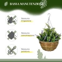 Outsunny Set 2 Piante Finte di Lavanda con Vaso e Gancio, in PE e Vimini, Ø25x34 cm, Verde e Viola(m-6)