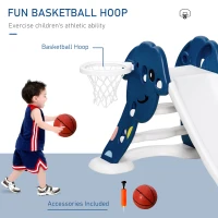 HOMCOM Kids Slide with Basketball Hoop Toddler Climber Freestanding Slider Playset Playground Slipping Slide Indoor Outdoor Exercise Toy Activity Center for 18-48 Months Blue(m-6)