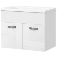 kleankin Mobile Bagno Sospeso con Lavabo, Armadietto a 2 Ante con Cerniere Ammortizzate, 61x40x50cm, Bianco Lucido(m-10)