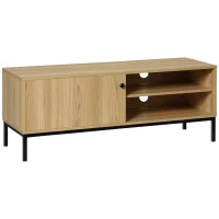 HOMCOM Meuble TV max. 50 pouces 3 compartiments 2 passe-câbles avec porte coulissante - dim. 120L x 39,5l x 46H cm(m-10)