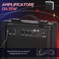 SPORTNOW Basso Elettrico 4 Corde con Amplificatore 15W, Borsa, Tracolla e Plettri, Colore Blu Scuro(m-6)
