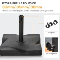 Outsunny 20kg Square Parasol Base Outdoor Garden Cement Umbrella Weight Stand Holder, Fits Φ32mm,Φ38mm,Φ48mm Pole - Black(m-5)