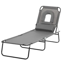 Outsunny Bain de Soleil Pliable transat inclinable 4 Positions Chaise Longue 3 Coussins fournis Gris(m-10)
