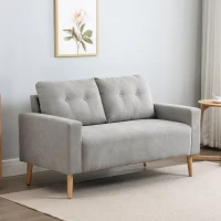 HOMCOM Sofá de 2 Plazas con 2 Cojines Reposabrazos y Patas de Madera de Caucho para Dormitorio Oficina 145x76x88 cm Gris(m-2)