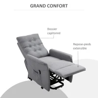 HOMCOM Fauteuil de Relaxation électrique Fauteuil releveur inclinable avec Repose-Pied Ajustable Lin Gris(m-7)