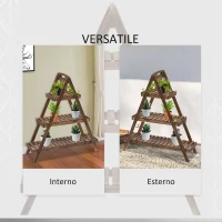 Outsunny Scaffale Porta Vasi a Piramide, Piedistallo per Piante/Fiori, con 3 Ripiani, 86x28x100cm Marrone(m-6)