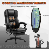 Vinsetto Sedia da Ufficio ad Altezza Regolabile con 6 Punti Massaggianti, in Finta Pelle, 68.5x68.5x113-121 cm, Nera(m-4)