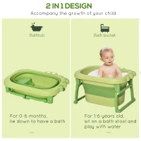 HOMCOM Foldable Baby Bathtub, with Stool - Green(m-6)