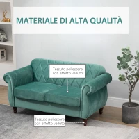 HOMCOM Divano 2 Posti Design Vintage Rétro in Legno e Velluto, 148 x 72 x 76 cm, Verde(m-8)