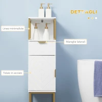 kleankin Mobile Colonna Bagno con Cassetto, Armadietto e Ripiano in Legno e Metallo, 30x30x105cm, Bianco(m-5)