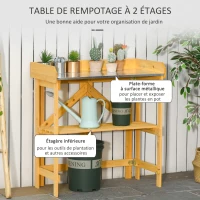 Outsunny Table de rempotage pliable - table de jardinage avec étagère plateau acier galvanisé avec rebord - table de plantation bois sapin pré-huilé(m-4)