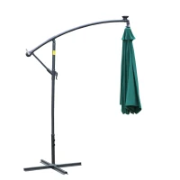 Outsunny 3(m) Banana Cantilever Parasol with Solar LED Lights, Garden Umbrella with Cross Base and Crank Handle, Hanging Offset Sun Shade for Outdoor, Patio, Green(m-9)