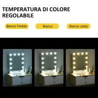 HOMCOM Specchio da Tavolo Professionale per Makeup con 12 Luci a LED Dimmerabili e Interruttore Touch in Stile Vintage(m-6)