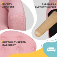 HOMCOM Children's Armchairs Kids Armchair Toddler Chair 2 Seater Wood Frame Mini Sofa for Bedroom Playroom Pink(m-4)