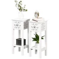 HOMCOM Set of Two Elegant Floral Cut-Out Side Tables - White(m-11)