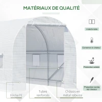 Outsunny Serre de Jardin Tunnel Surface Sol 9 m² 4,45L x 2l x 2H m châssis Tubulaire renforcé 18 mm 6 fenêtres Blanc(m-5)