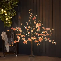 HOMCOM Lámpara de Árbol 120 cm con 175 Luces LED y Base Decoración Navidad para Interiores y Exterior Naranja(m-2)