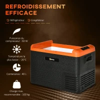 Outsunny Glacière électrique 40L portable, réfrigérateur congélateur avec poignées - dim. 58,7L x 36,5l x 43,8H cm orange et noir(m-4)