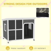 PawHut Wooden Outdoor Dog House, with Asphalt Openable Top, Removable Floor, Clear Front Panel, Curtain, 103 x 77 x 83cm(m-5)