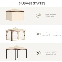 Outsunny 4 x 3(m) Patio Metal Gazebo, Garden Canopy Shelter with Double Tier Roof, Removable Netting and Curtains Marquee Tent, Khaki(m-5)