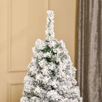 HOMCOM 5FT Prelit Artificial Snow Flocked Christmas Tree with Warm White LED Light, Holiday Home Xmas Decoration, Green White(m-8)