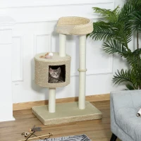 PawHut 96cm Cat Tree, Cat Condo Tree Tower for Indoor Cats, Cat Activity Centre with Scratching Posts, Plus Perch - Beige(m-2)