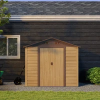 Outsunny Casetta da Giardino in Lamira Porta Attrezzi con Porte Scorrevoli, Effetto Legno, 152x235.7x208.7cm(m-9)