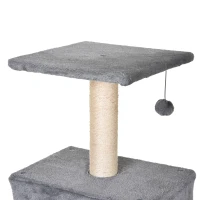PawHut Albero Tiragraffi Accessoriato con Cuccia Lettino Sospeso e 2 Pedane in Peluche Grigio e Corda Sisal 60x49x130cm(m-8)