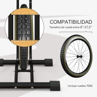 SPORTNOW Aparcamiento para Bicicletas Vertical y Horizontal con Ganchos Ajustables para Bicicletas de 24-29 Pulgadas y 700 C Negro(m-5)