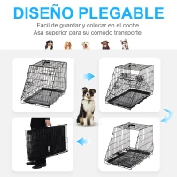 PawHut Jaula Plegable de Metal para Perros con Bandeja Extraíble Pestillo Incorporado Forma Trapezoidal Transportador 76x48x55cm 10kg Negro(m-4)