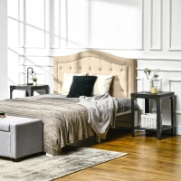 HOMCOM Industrial Side Table Set of 2 with Storage Shelf, Bedside Tables with Steel Frame and Thickened Top, Living Room Bedroom, Dark Walnut(m-10)