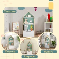 AIYAPLAY Kids Bookshelf with 3 Shelves, Drawer, Anti-tip Device, Anti-Slip Foot Cover, for Kids Room, Green(m-7)