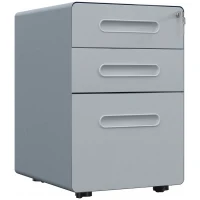 Vinsetto Lockable Cabinet, Rolling Filing Cabinet with 3 Drawers, Steel Office Drawer Unit for A4, Letter, Legal Sized Files(m-1)