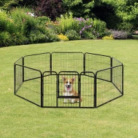 PawHut Parque para Mascotas 8 Vallas 80x60 cm Jaula para Perros Bricolaje de Metal con Puerta y Doble Cerradura Cerca de Entrenamiento para Jardín Negro(m-9)