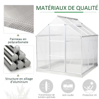 Outsunny Serre de Jardin Aluminium Tente Abri Plante Jardinage Polycarbonate 3,6 m² dim. 1,9L x 1,93l x 2,05H m Fondation Lucarne réglable Porte coulissante(m-5)